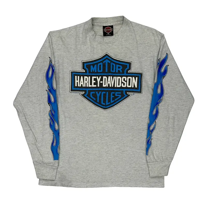 Harley Davidson Graphic Long Sleeve T-Shirt - Medium Grey Cotton