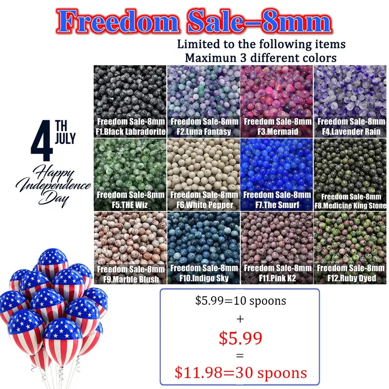 [8mm] Crystal Beads. $5.99=10 spoons.
