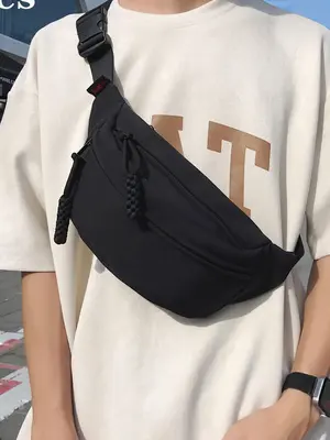Men's Casual Solid Color Zipper Belt Bag,  New Fashion Nylon Chest Bag for Daily Used, Trendy All-match Sling Bag for Women a...