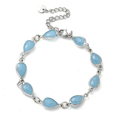 Heart Faceted Glass Link Chain Bracelets