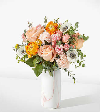 Touch of Honey Anemone Bouquet - Standard with Marble Vase - FedEx