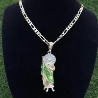 San Judas Tadeo Necklace, 14k Gold Plated Necklace, Religious St. Judas Pendant Necklace, Jewelry for Men Women