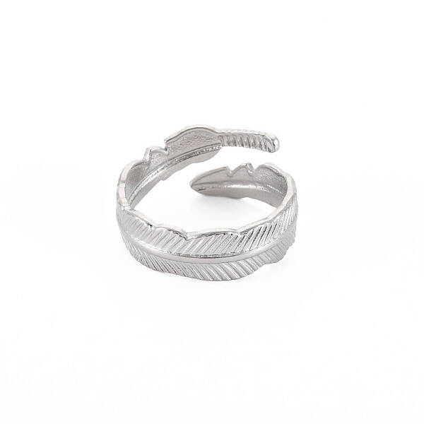Non-Tarnish 304 Stainless Steel Leaf Open Cuff Ring for Women
