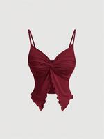 Women's Solid Color Butterfly Tie Shoulder Cami Romper, Casual Adjustable Strap One-piece Swimwear for Beach Holiday Vacation...