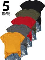 Women's Solid Round Neck Tee, Basic Short Sleeve T-shirt for Summer, T Shirts for Women, Casual Women's Top for Daily Wear, C...