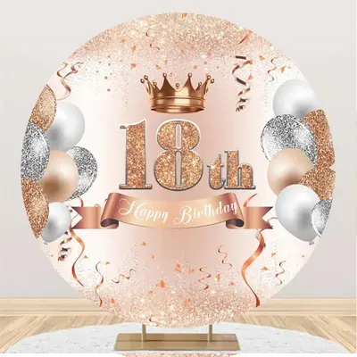 Aperturee Glitter Pink Silver Round Happy 18Th Birthday Backdrop