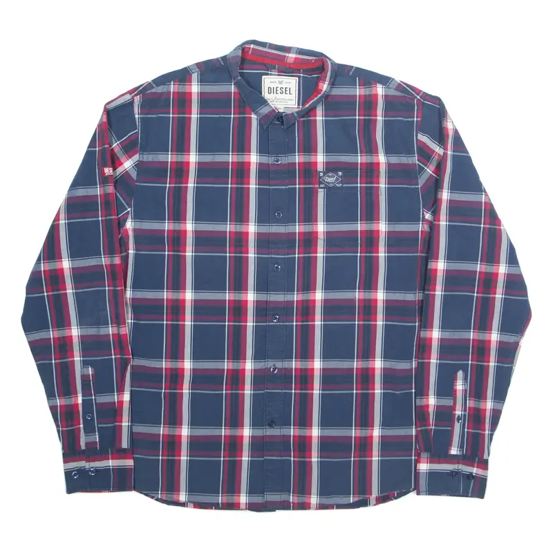 DIESEL Mens Shirt Blue Check Long Sleeve 2XL