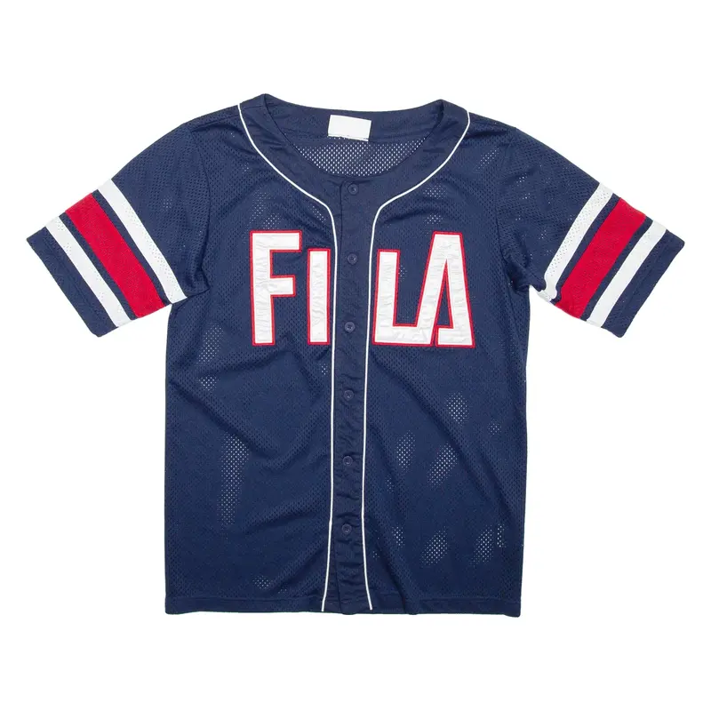 FILA Button Up Mens T-Shirt Blue Crew Neck S