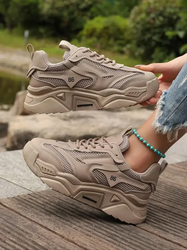 Women's Fashionable Lace Up Front Figure Print Platform Sneakers, Casual Comfort Mesh Sports Shoes for Daily Wear, Perfect fo...