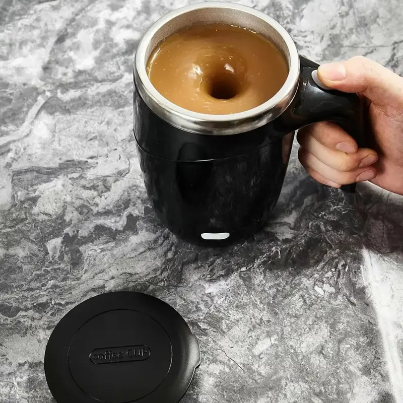 Electric Coffee Stirring Cup, 1 Count Automatic Mixing Cup with Handle, Stainless Steel Magnetic Rotating Mug, USB Charging H...