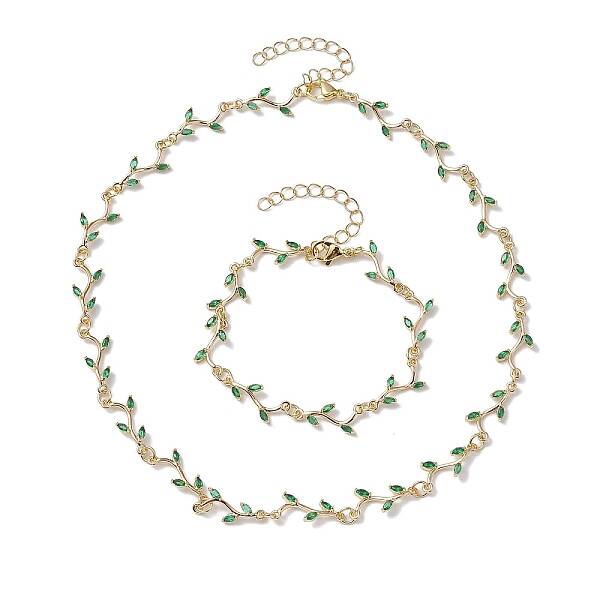 Cubic Zirconia Branch Links Bracelets & Necklaces Sets