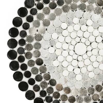Gray & Black Cowhide Polka Dot Round Rug