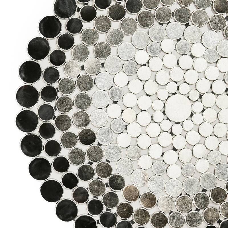 Gray & Black Cowhide Polka Dot Round Rug