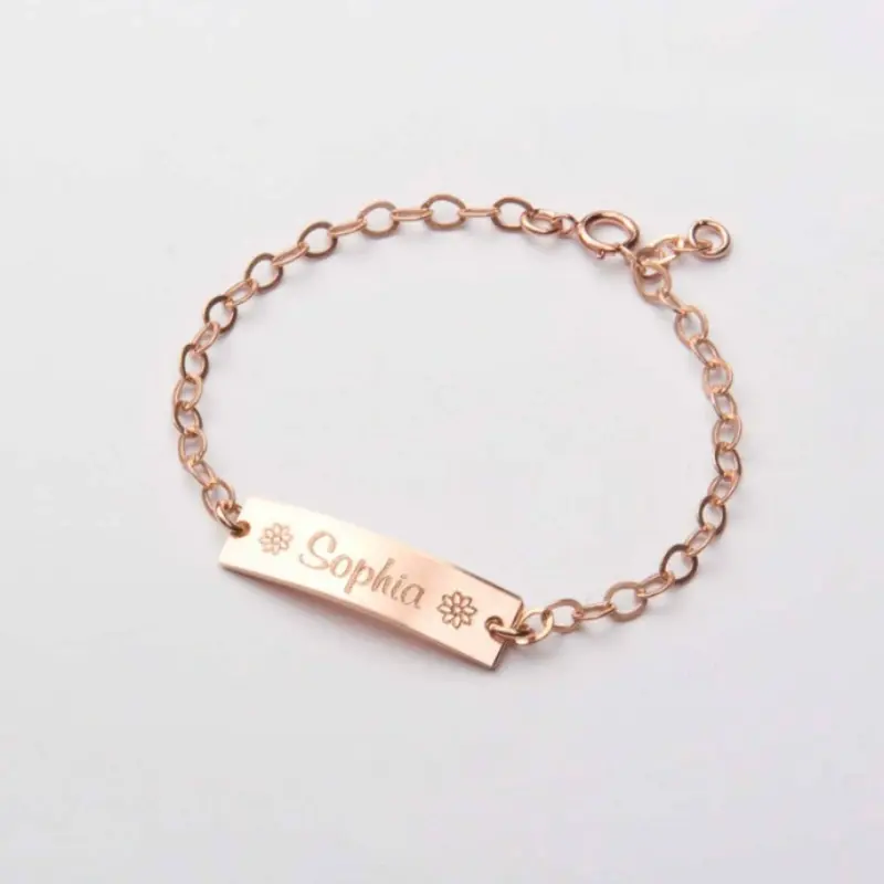 Sterling Silver with Rose Gold Plated Personalized Classic Name Identification Bracelet