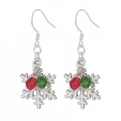 Christmas Snowflake Alloy Dangle Earrings with Glass Beads