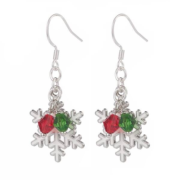 Christmas Snowflake Alloy Dangle Earrings with Glass Beads