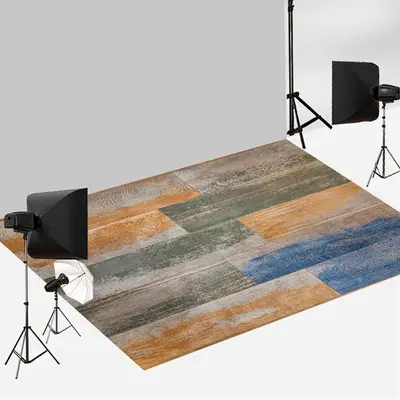 Light Yellow Blue Paint Shabby Wood Floor Backdrop