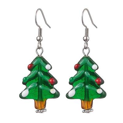 Christmas Theme Glass Dangle Earrings