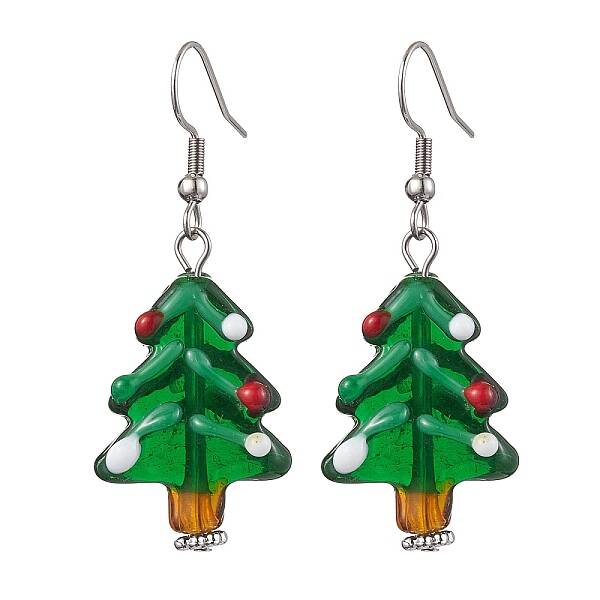 Christmas Theme Glass Dangle Earrings