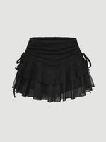 Women's Solid Ruffle Trim Skirt, Fashionable Short Skirt for Party Club Dating, Ladies Bottoms for All Seasons, Solid Ruched ...