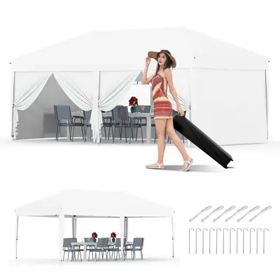 Garvee 10'x20' Pop Up Canopy Tent Outdoor Canopy One-Person Set Up Heavy Duty Commercial Instant Tent Shelter, 6-Sidewall+Whi...