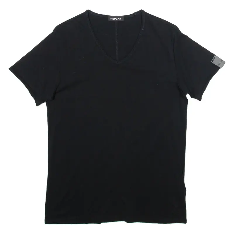 REPLAY Mens T-Shirt Black V-Neck S