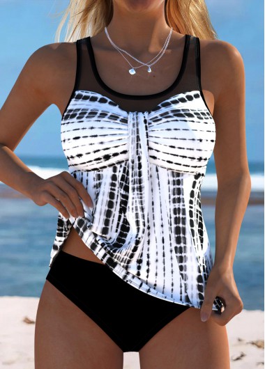 Modlily Tie Dye Print Black Tankini Set - M