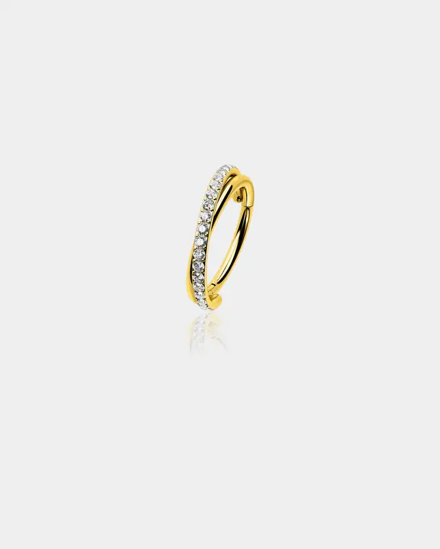 20G Crossed CZ Segment Nose Ring - Gold / 10mm