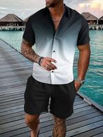 Men's Ombre Print Short Sleeve Shirt & Drawstring Waist Shorts Two-piece Set, Regular Fit Casual Fashion Cozy Breathable Shor...