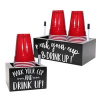 Wooden Beverage Cup Storage Box with Marker Pen Slot, Beverage Cup Holder, Cup Dispenser for Coffee Shop, Bar, Party(without ...