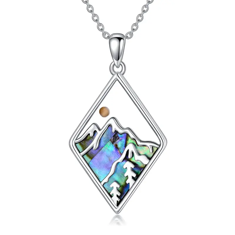 Sterling Silver Abalone Shellfish Mountains & Mustard Seeds Pendant Necklace