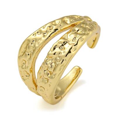 Textured Brass Double Layer Open Cuff Rings for Women