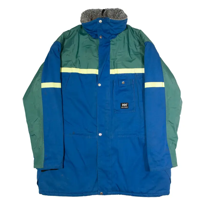 HELLY HANSEN Fleece Lined Mens Coat Blue Twill Hooded Colourblock L