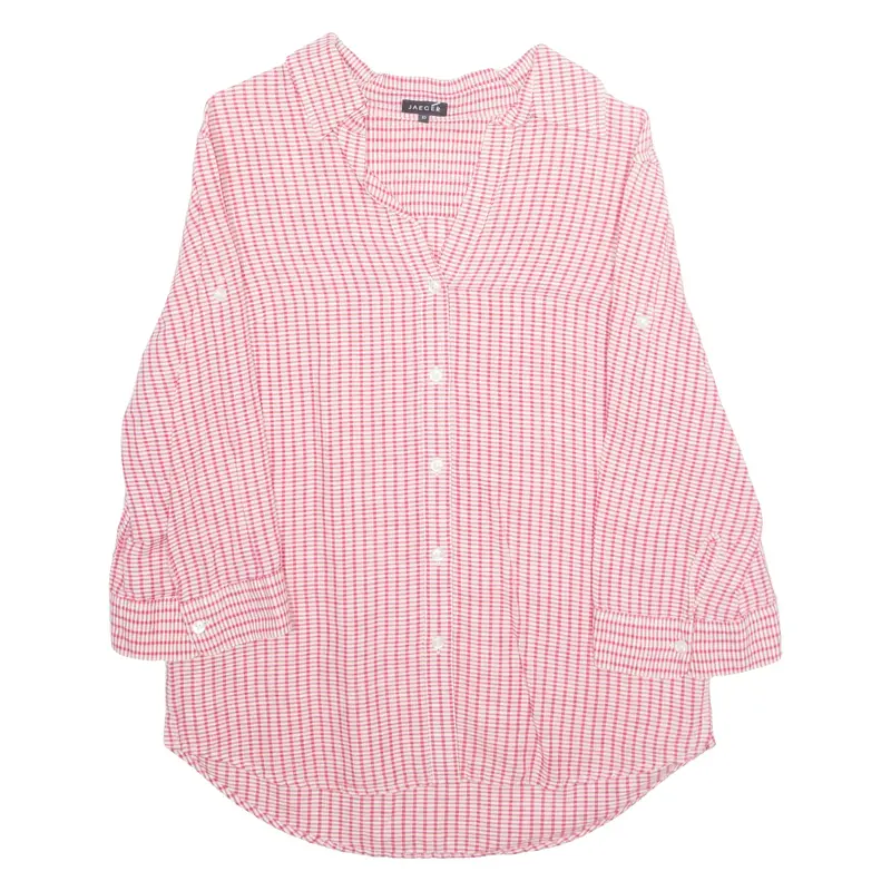 JAEGER Womens Printed Blouse Red V-Neck 3/4 Sleeve Check UK 10