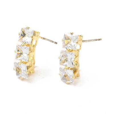 Brass Micro Pave Clear Cubic Zirconia Stud Earring Findings