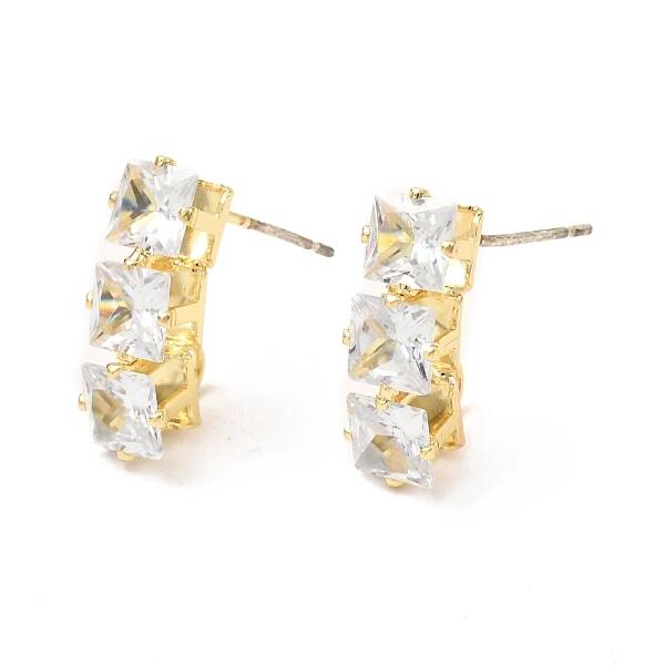 Brass Micro Pave Clear Cubic Zirconia Stud Earring Findings