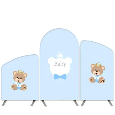 Aperturee Bear Theme Light Blue Baby Shower Arch Backdrop Kit | Custom Arched Wall Covers | Chiara Arch Backdrop Diy | Circle...