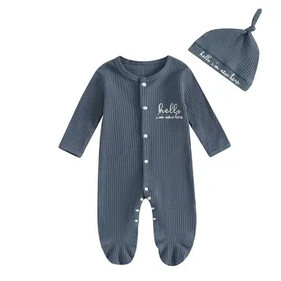 KARESOULL Baby Boy Footie Romper Casual Letter Print Long Sleeve Jumpsuit and Cute Hat Set for Infant Toddler Fall Outfit boy...