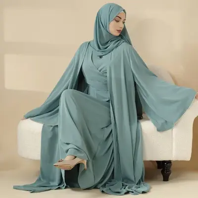 Open Kimono Abaya Set, Kimono Style Abaya 3-Piece Set (MOA094) jilbabs winter on outfits khimar modern