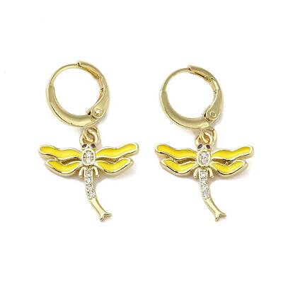 Dragonfly Real 18K Gold Plated Brass Dangle Leverback Earrings