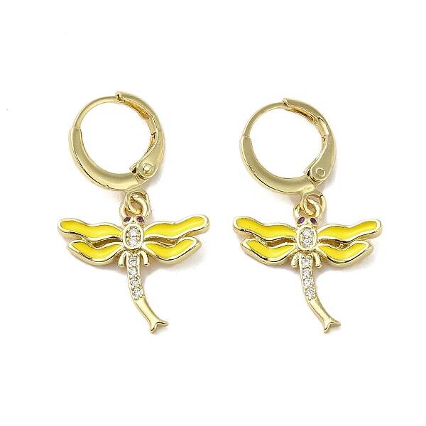 Dragonfly Real 18K Gold Plated Brass Dangle Leverback Earrings