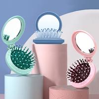 2 in 1 Folding Comb with Mirror, Portable Round Pocket Hair Brush, Hair Styling Combs, Travel Essentials, Styling & Massage D...