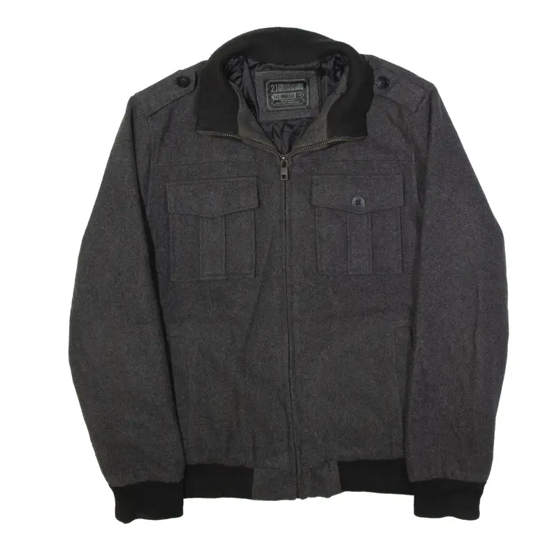 21 MEN LOS ANGELES Coach Jacket Grey Wool Mens L