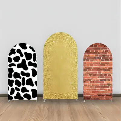 Gold Cow Pattern Red Brick Wall Arch Backdrop Kit - Aperturee