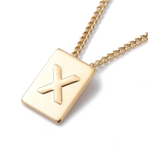 Stainless Steel Initial Letter Rectangle Pendant Necklace for Men Women