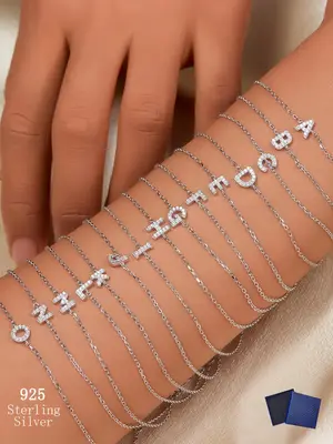 925 Sterling Silver Fashion Letter Detail Bracelet, Elegant Link Jewelry for Women & Men, Fashion Jewelry for Party, Daily Bi...