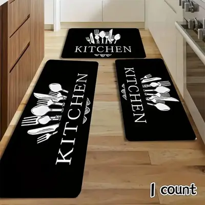 Fork & Letter Pattern Decorative Carpet, 1 Count Water Absorbent Soft Floor Rug, Anti-slip Indoor Mat for Living Room Bedroom...