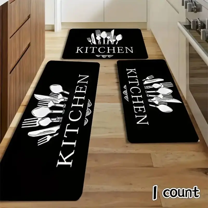 Fork & Letter Pattern Decorative Carpet, 1 Count Water Absorbent Soft Floor Rug, Anti-slip Indoor Mat for Living Room Bedroom...