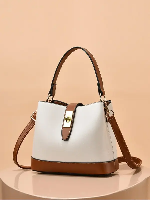 Women's Fashionable Plain Color Bucket Bag, Casual PU Leather Shoulder Crossbody Bag for Daily Used, Trendy Versatile High-qu...