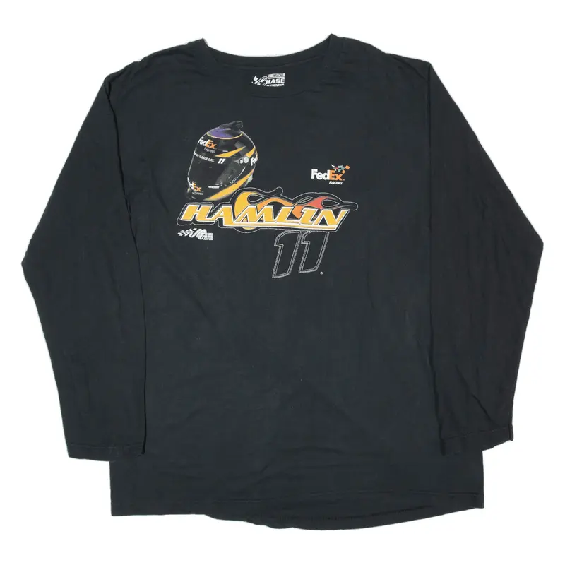 CHASE AUTHENTICS Nascar Hamlin Racing T-Shirt Black Long Sleeve Mens XL